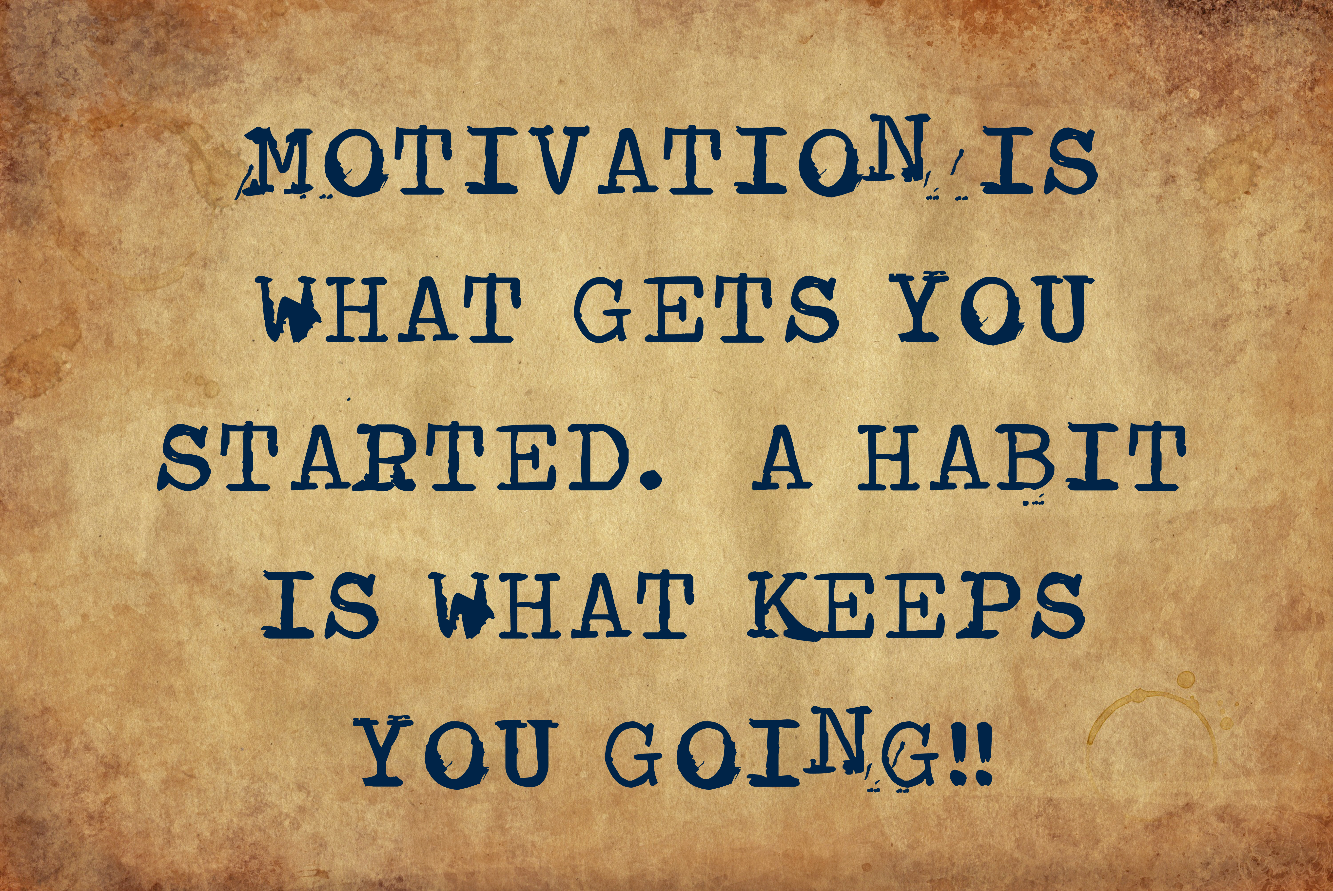 Inspiring motivation quote of motivation is what gets you started. a habit is what keeps you going. with typewriter text. Distressed Old Paper with Typing image.
